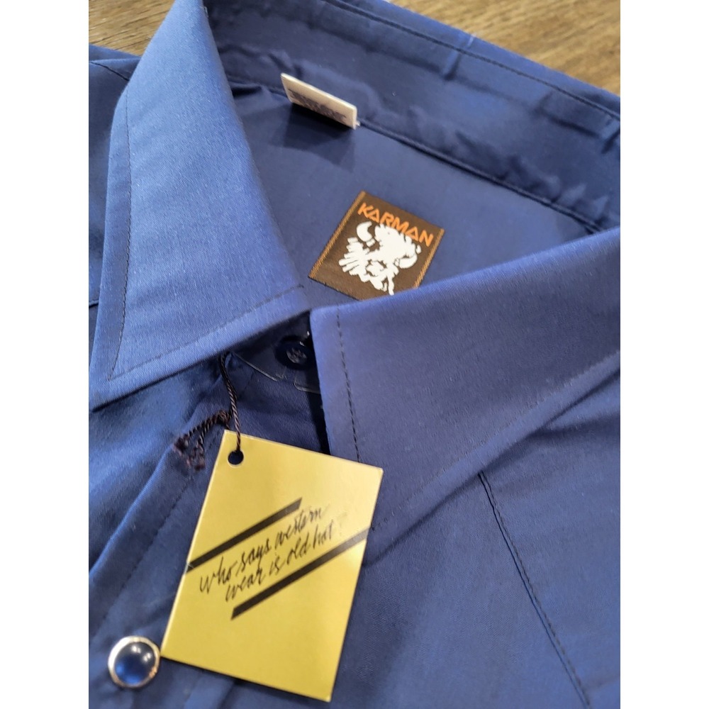 Vintage New Karman Western Shirt Mens Large Navy Blue Pearl Snap 70s With Tags!!